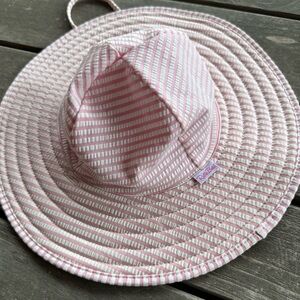 Ruffle Butts white and Pink Striped hat